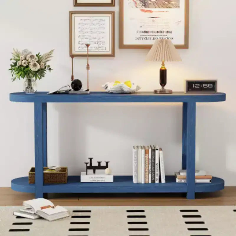 Modern Ash Veneer Console Table, Minimalist Entryway Table with Bottom Shelf for Hallway, Living Room, or Foyer