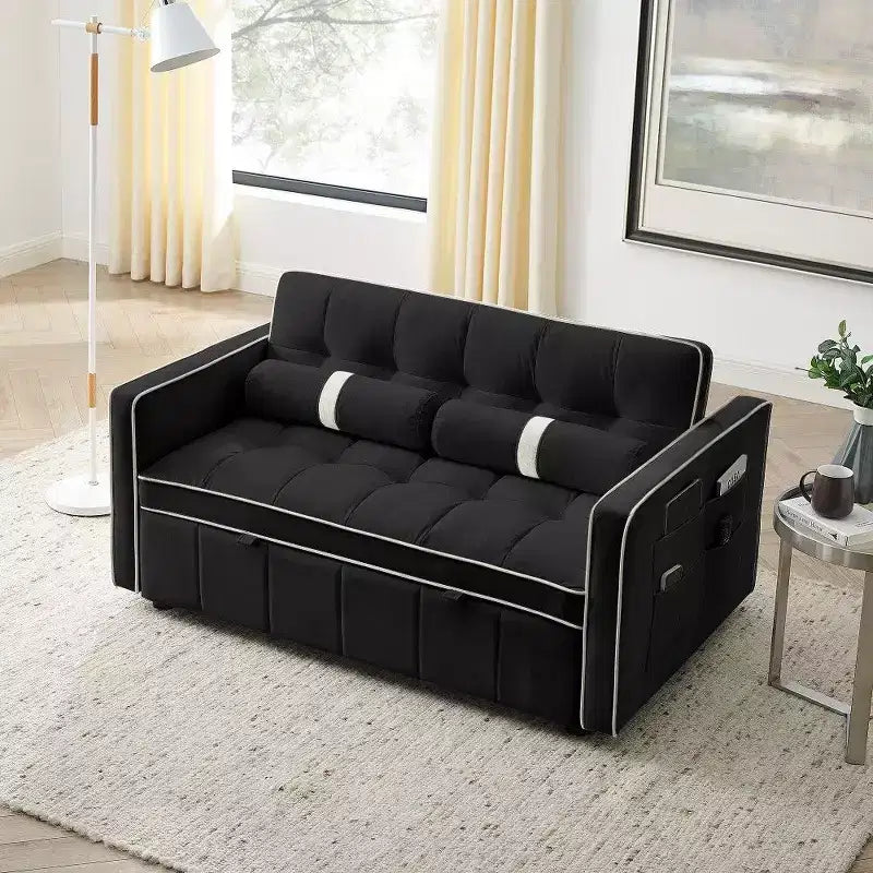Divano letto estraibile da 55,5 pollici, divanetto con schienale regolabile con tasche laterali e 2 cuscini, divano convertibile in velluto per piccoli spazi