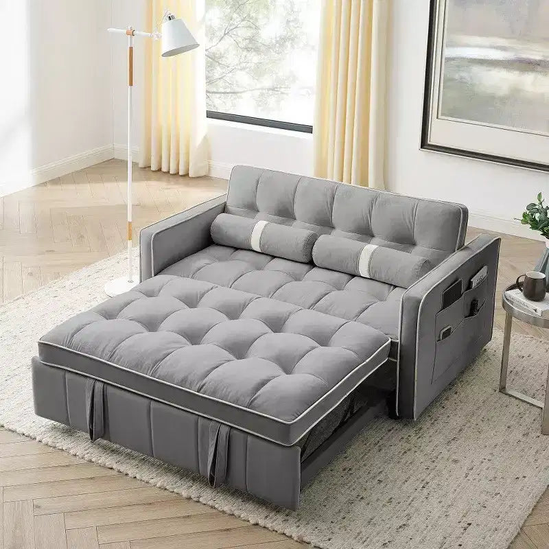 Divano letto estraibile da 55,5 pollici, divanetto con schienale regolabile con tasche laterali e 2 cuscini, divano convertibile in velluto per piccoli spazi