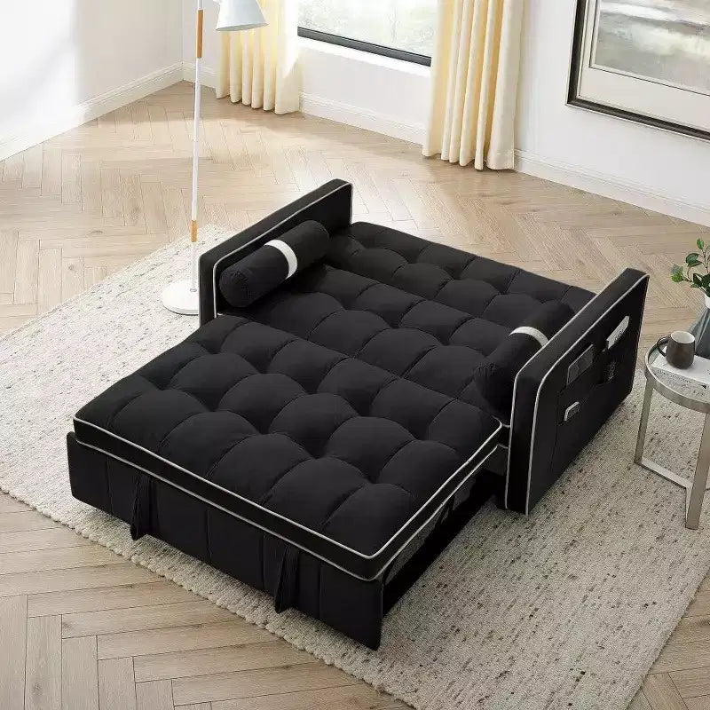 Divano letto estraibile da 55,5 pollici, divanetto con schienale regolabile con tasche laterali e 2 cuscini, divano convertibile in velluto per piccoli spazi