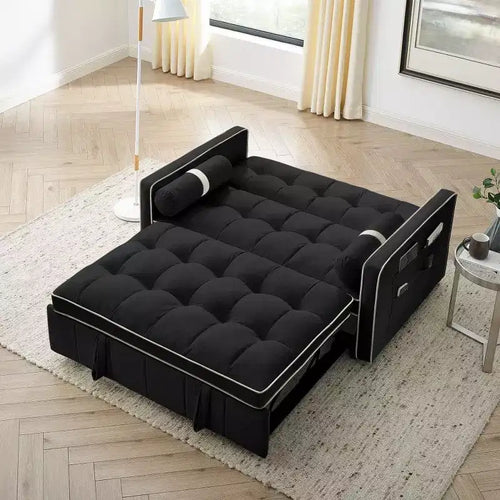 Divano letto estraibile da 55,5 pollici, divanetto con schienale regolabile con tasche laterali e 2 cuscini, divano convertibile in velluto per piccoli spazi
