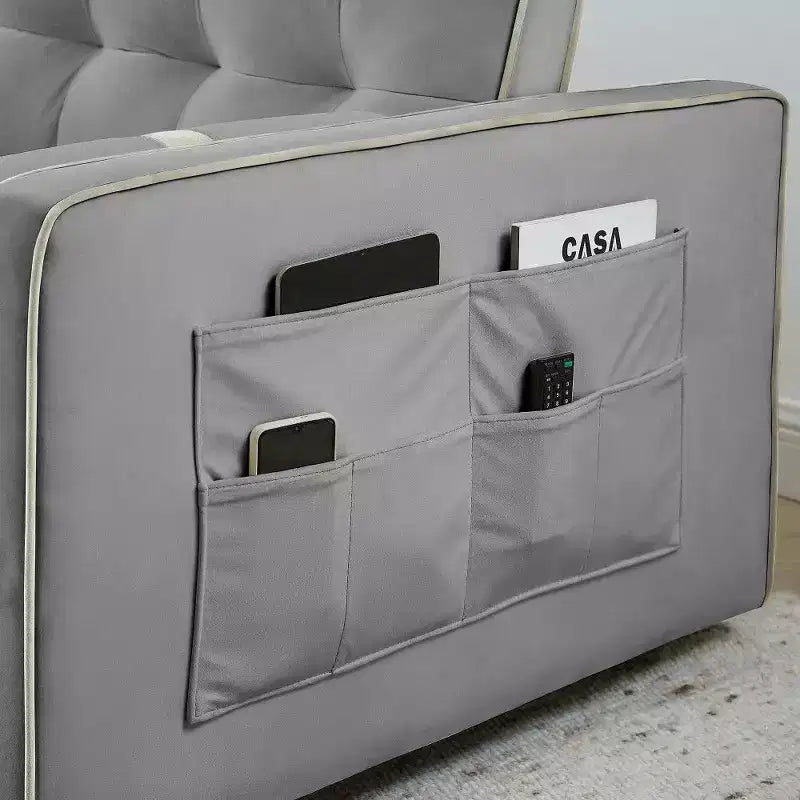 Divano letto estraibile da 55,5 pollici, divanetto con schienale regolabile con tasche laterali e 2 cuscini, divano convertibile in velluto per piccoli spazi