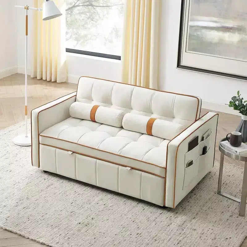 Divano letto estraibile da 55,5 pollici, divanetto con schienale regolabile con tasche laterali e 2 cuscini, divano convertibile in velluto per piccoli spazi