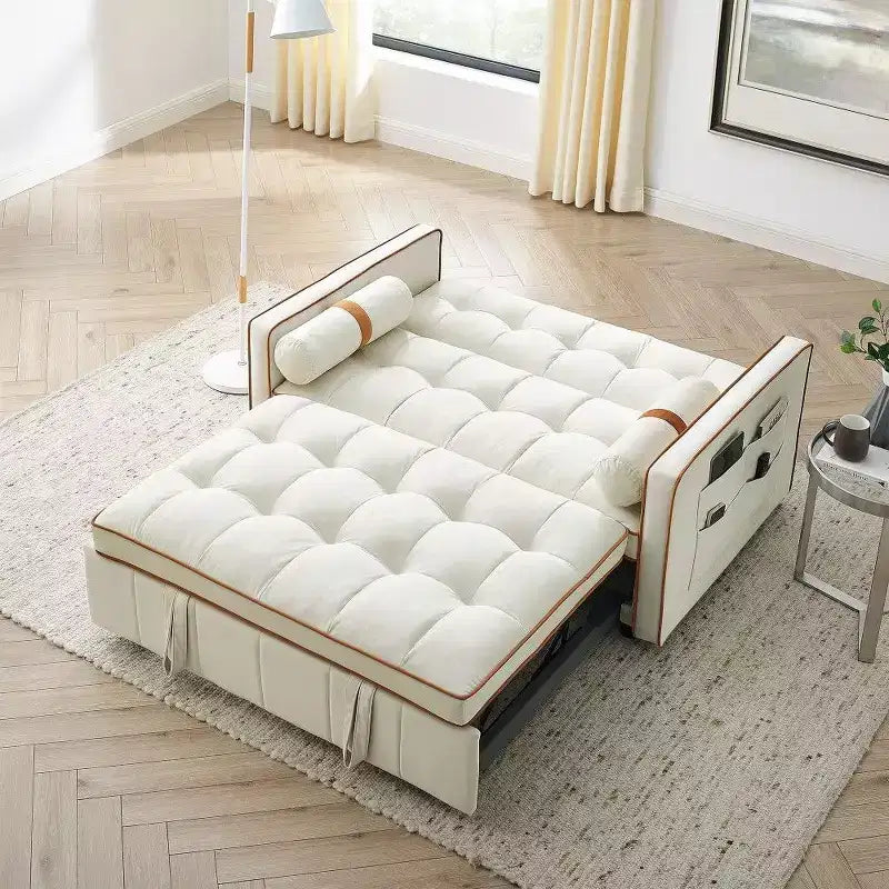 Divano letto estraibile da 55,5 pollici, divanetto con schienale regolabile con tasche laterali e 2 cuscini, divano convertibile in velluto per piccoli spazi