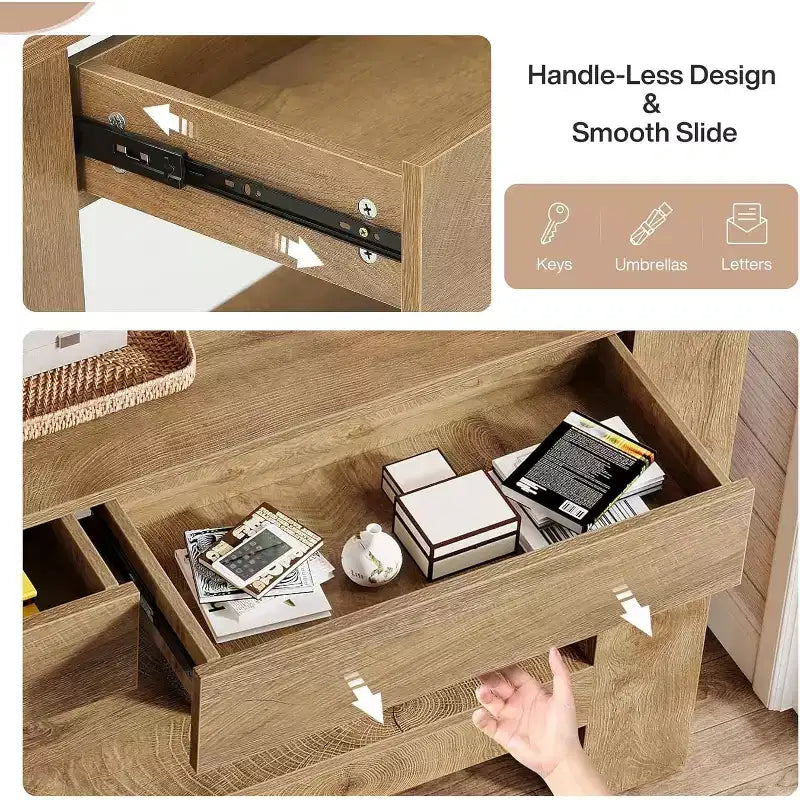 Tavolo Consolle in Legno da 63" con 2 Cassetti, Tavolo da Ingresso in Stile Rustico con Ripiano, Tavolo da Divano per Soggiorno, Corridoio