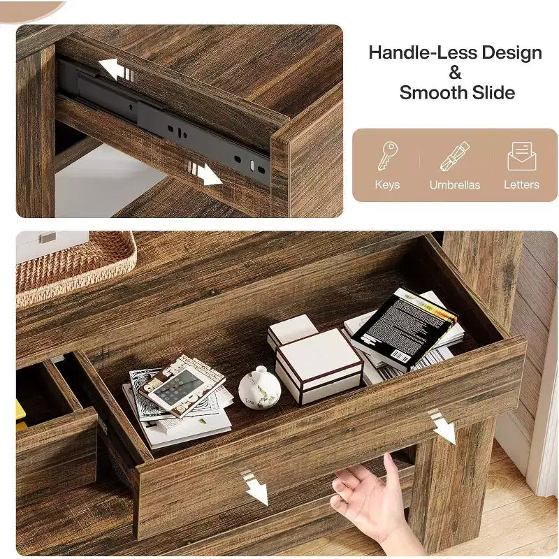 Tavolo Consolle in Legno da 63" con 2 Cassetti, Tavolo da Ingresso in Stile Rustico con Ripiano, Tavolo da Divano per Soggiorno, Corridoio
