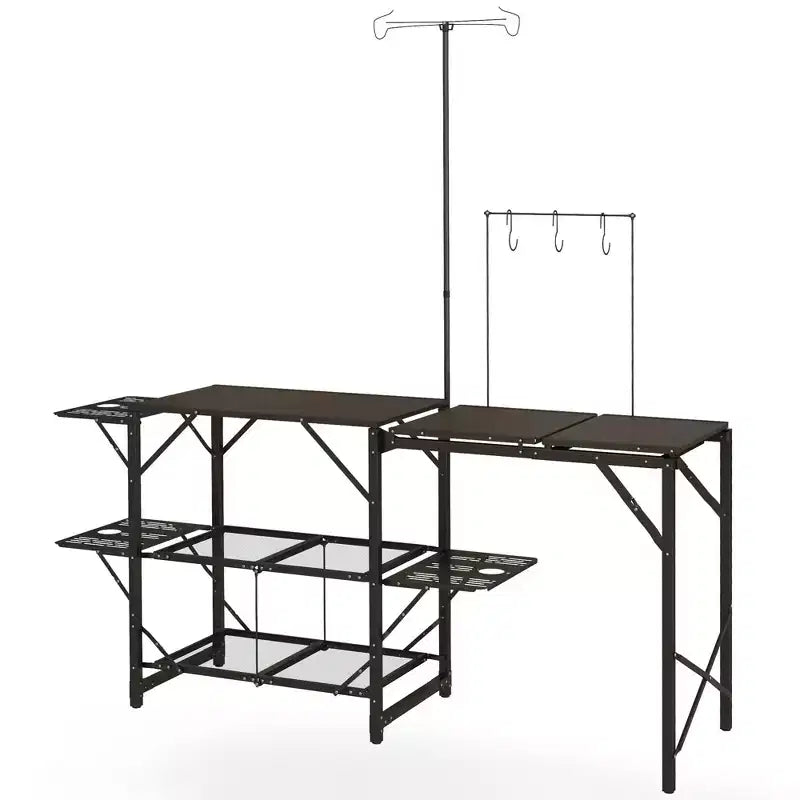 Folding Camp Kitchen, Camping Table Cooking Station with Adjustable Lamp Stand