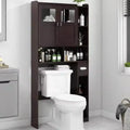 Over Toilet Storage Cabinet Bathroom Shelf with Glass Doors Adjustable Shelves Espresso Freestanding Space Save Toilet Rack