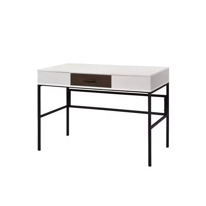 Scrivania con 2 Vani Contenitori con Top a Cerniera, Bianco e Nero