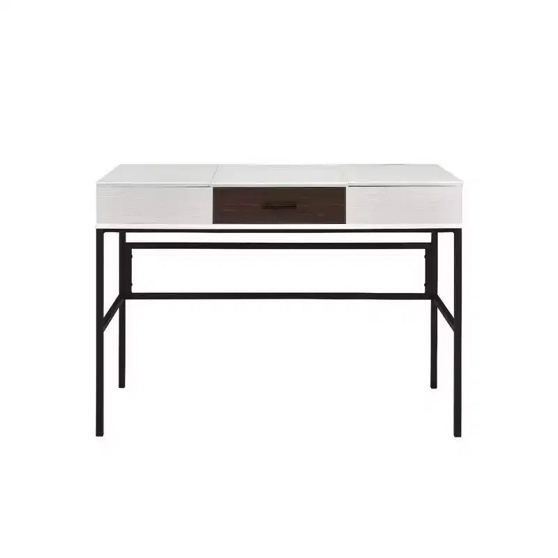 Writing Desk with 2 Hinged Top Storage Compartments, White and Black
