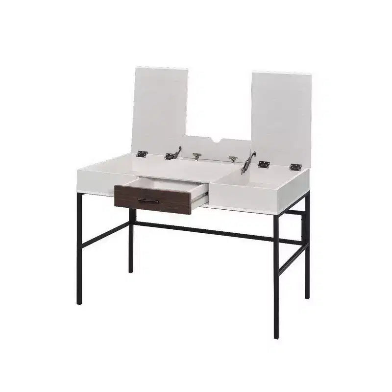 Scrivania con 2 Vani Contenitori con Top a Cerniera, Bianco e Nero