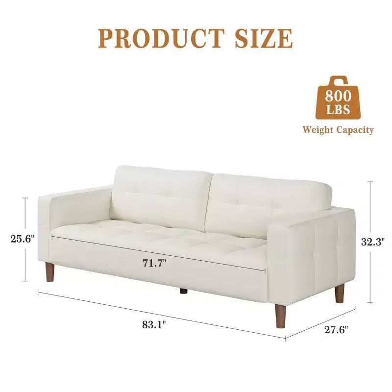Divano a 3 posti, 210 cm largo in similpelle con cuscini a molle, divano moderno con 2 cuscini schienale rimovibili, per soggiorno, camera da letto