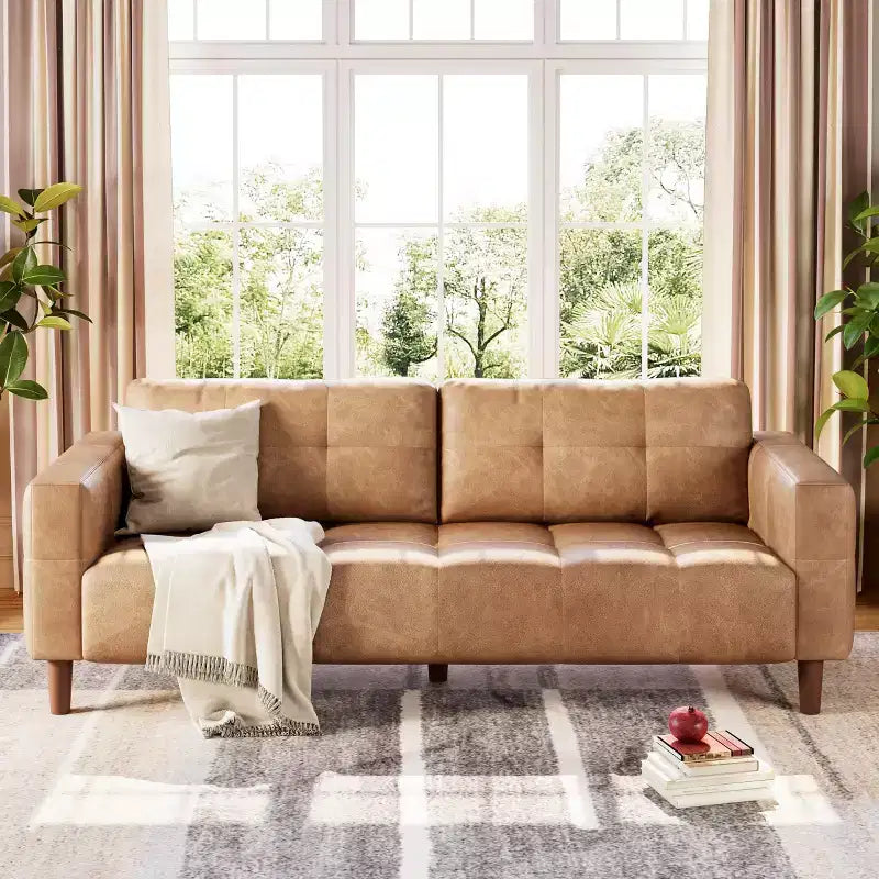 Divano a 3 posti, 210 cm largo in similpelle con cuscini a molle, divano moderno con 2 cuscini schienale rimovibili, per soggiorno, camera da letto