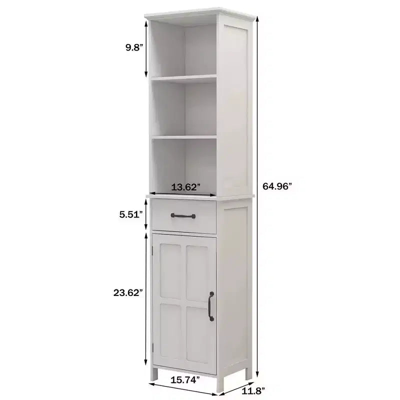 Armadietto da bagno alto 165 cm, mobiletto da pavimento in legno con cassetti e ripiano regolabile, organizer salvaspazio sottile autoportante per bagno soggiorno