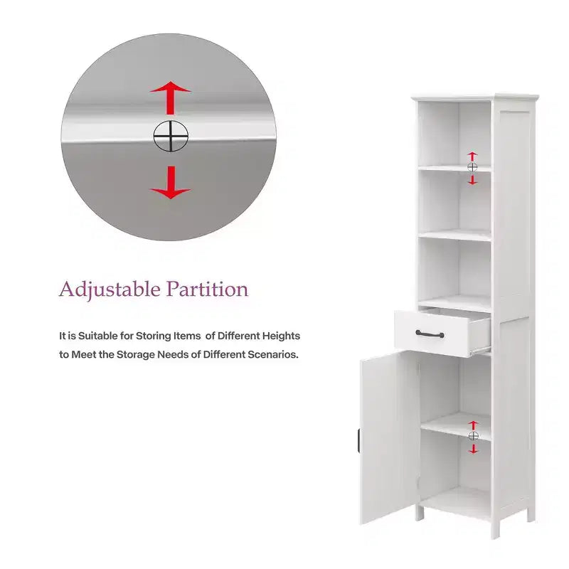Armadietto da bagno alto 165 cm, mobiletto da pavimento in legno con cassetti e ripiano regolabile, organizer salvaspazio sottile autoportante per bagno soggiorno