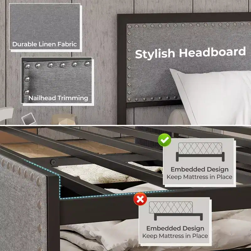 Struttura Letto Matrimoniale con 2 Cassetti Contenitore Luci LED Supporto a Doghe Moderno