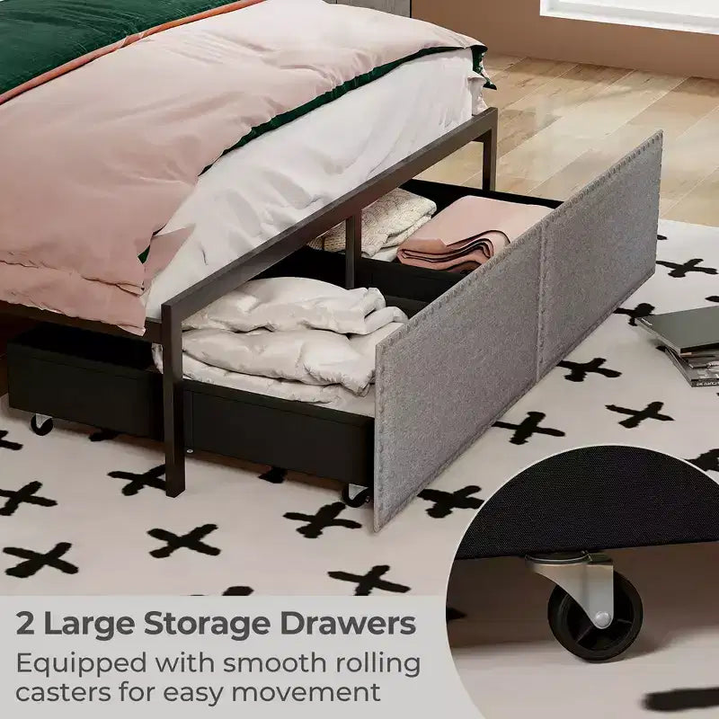 Struttura Letto Matrimoniale con 2 Cassetti Contenitore Luci LED Supporto a Doghe Moderno