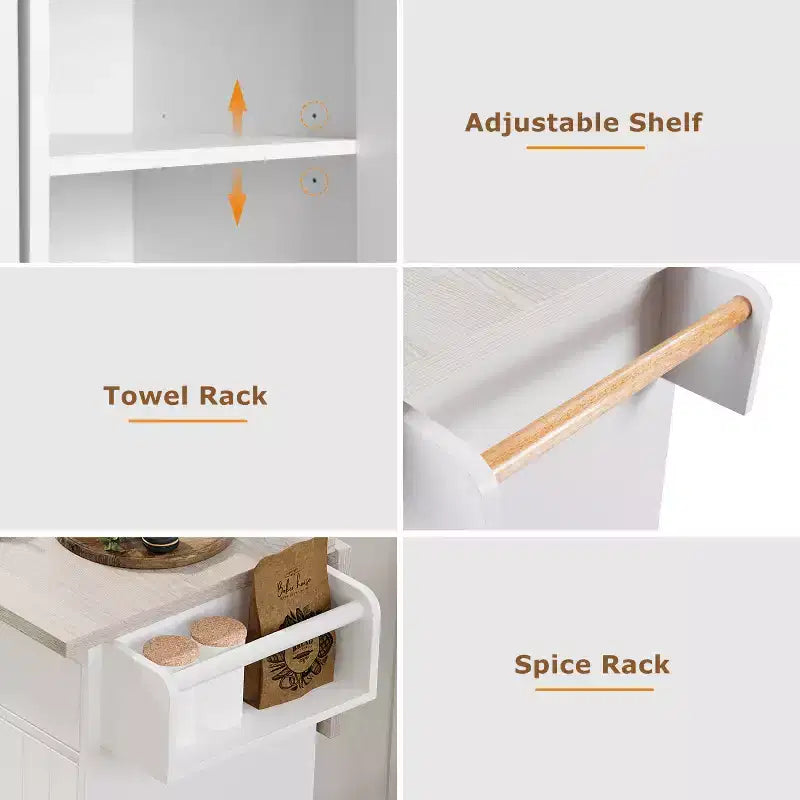 Isola da Cucina con Mobile Contenitore per Pattumiera, Carrello da Cucina con Anta a Ribalta, Isola da Cucina su Ruote con Ripiano Regolabile e Cassetto