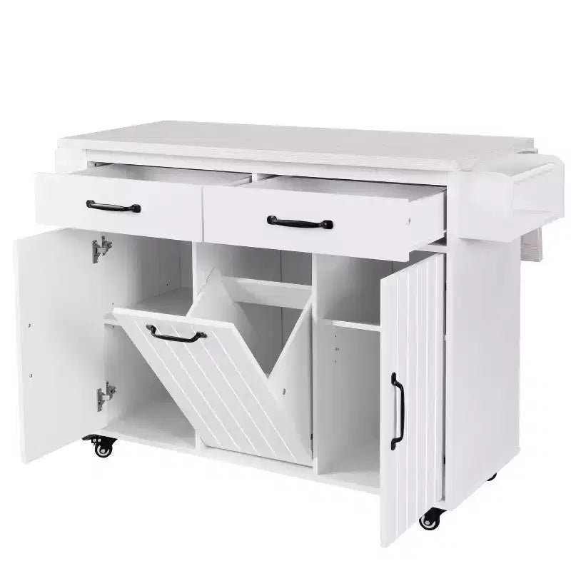 Isola da Cucina con Mobile Contenitore per Pattumiera, Carrello da Cucina con Anta a Ribalta, Isola da Cucina su Ruote con Ripiano Regolabile e Cassetto