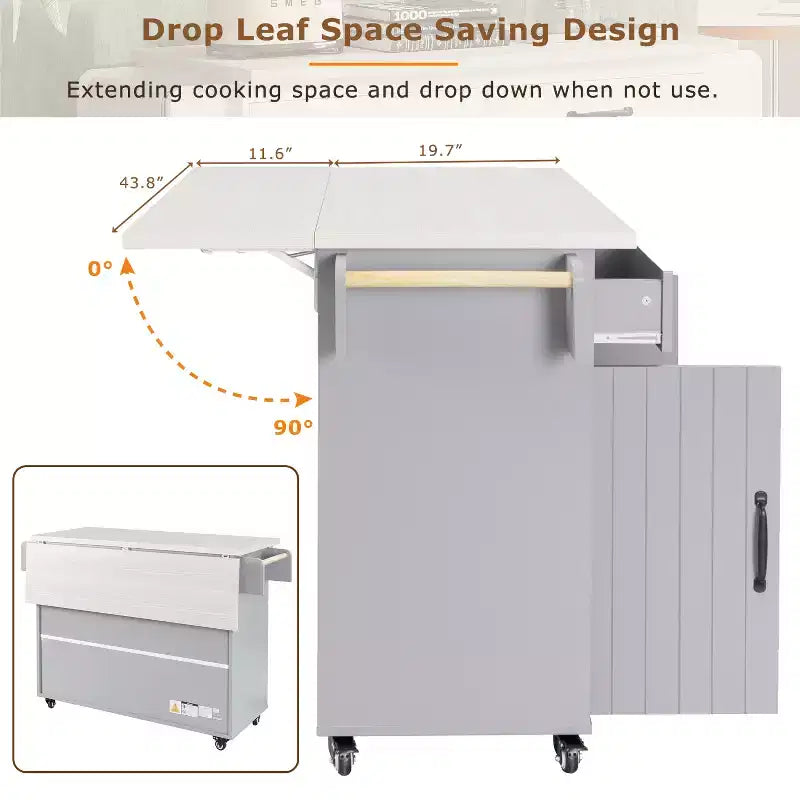 Isola da Cucina con Mobile Contenitore per Pattumiera, Carrello da Cucina con Anta a Ribalta, Isola da Cucina su Ruote con Ripiano Regolabile e Cassetto