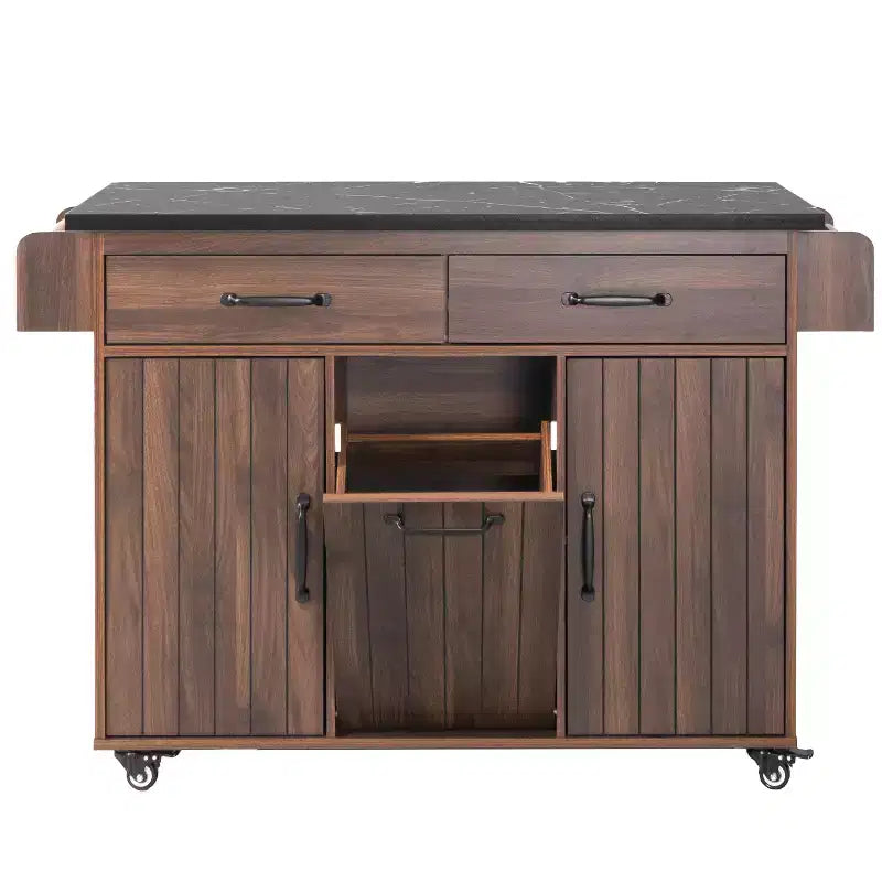 Isola da Cucina con Mobile Contenitore per Pattumiera, Carrello da Cucina con Anta a Ribalta, Isola da Cucina su Ruote con Ripiano Regolabile e Cassetto