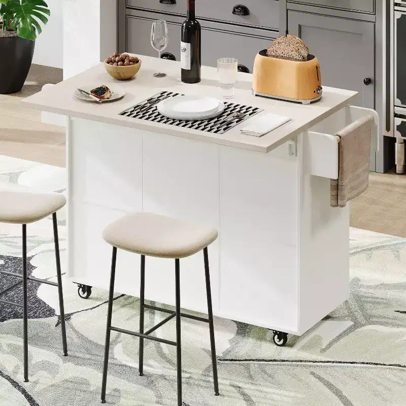 Isola da Cucina con Mobile Contenitore per Pattumiera, Carrello da Cucina con Anta a Ribalta, Isola da Cucina su Ruote con Ripiano Regolabile e Cassetto