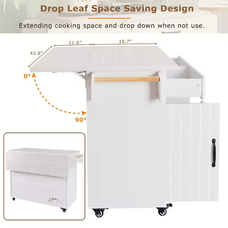 Isola da Cucina con Mobile Contenitore per Pattumiera, Carrello da Cucina con Anta a Ribalta, Isola da Cucina su Ruote con Ripiano Regolabile e Cassetto