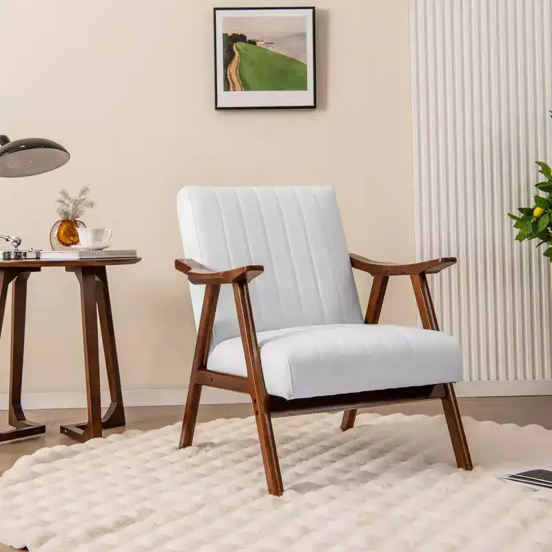 Modern Accent Chair Leathaire Leisure Armchair w/ Rubber Wood Frame & Felt Pads