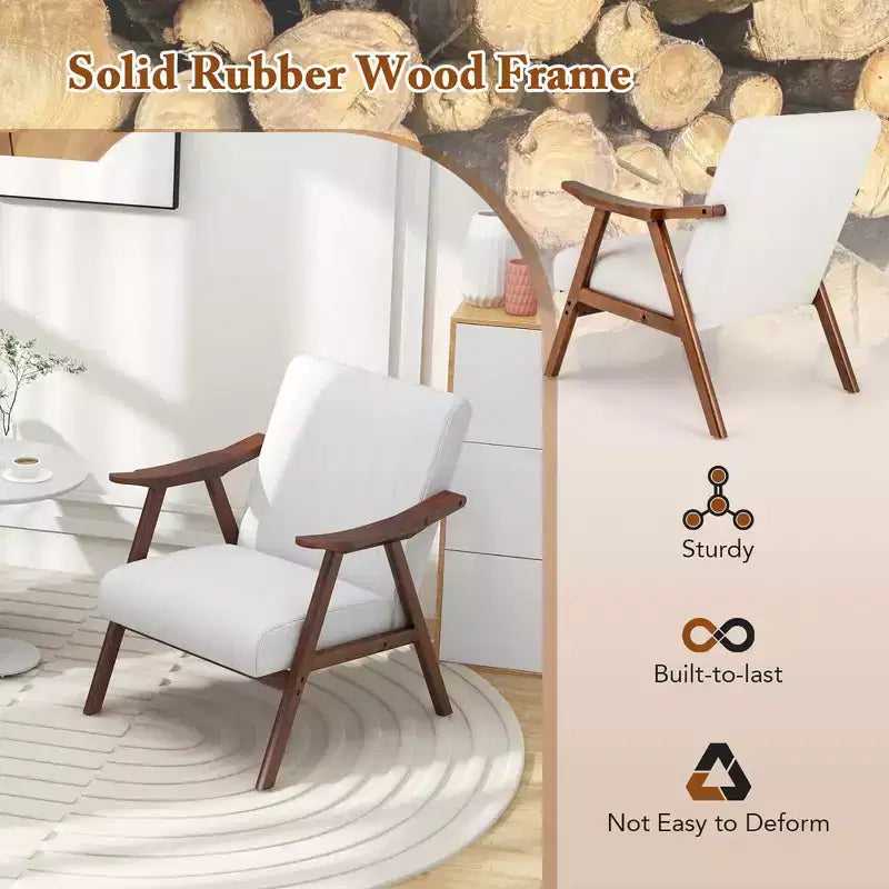 Modern Accent Chair Leathaire Leisure Armchair w/ Rubber Wood Frame & Felt Pads