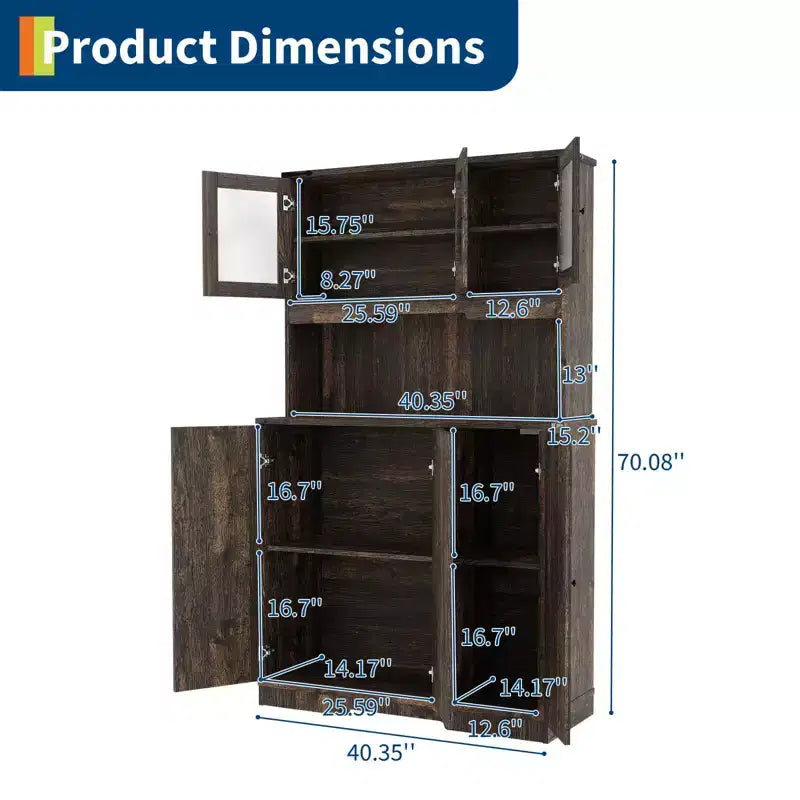 Dispensa da cucina autoportante con ante in acrilico, armadio da cucina alto 178 cm con mobiletto per microonde, credenza per caffè e dispensa alimentare