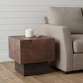 22" Gray Distressed Solid Wood Square Block End Table