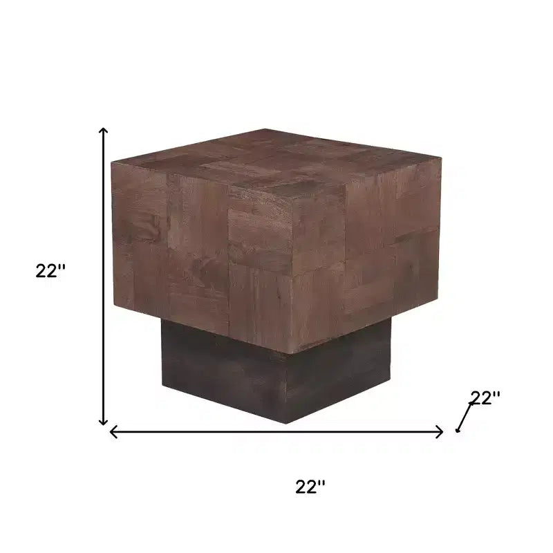 22" Gray Distressed Solid Wood Square Block End Table