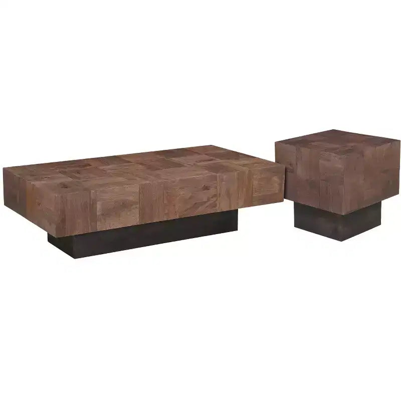 22" Gray Distressed Solid Wood Square Block End Table