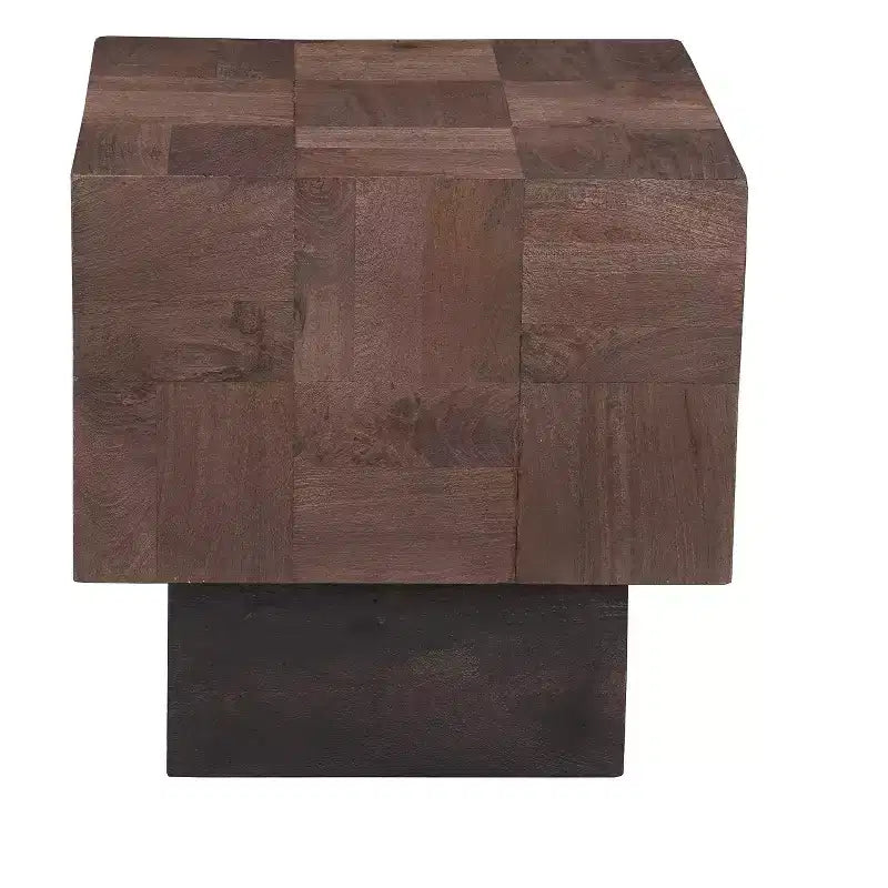 22" Gray Distressed Solid Wood Square Block End Table