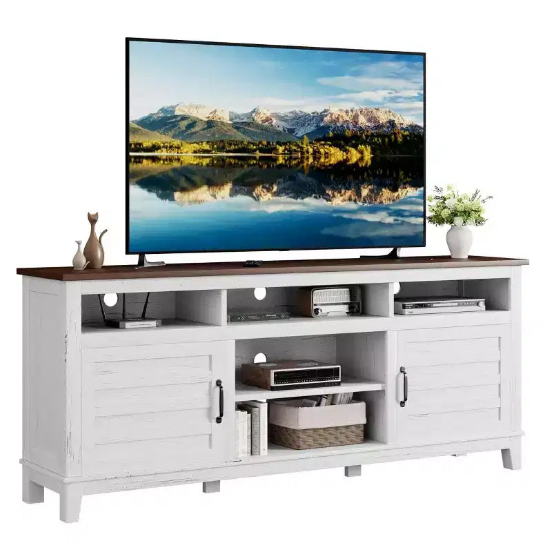 Mobile TV da 70,9", Centro di Intrattenimento con Ripiani Regolabili, Mobile TV Stile Fattoria con Ante a Armadietto, per Soggiorno, Camera da Letto
