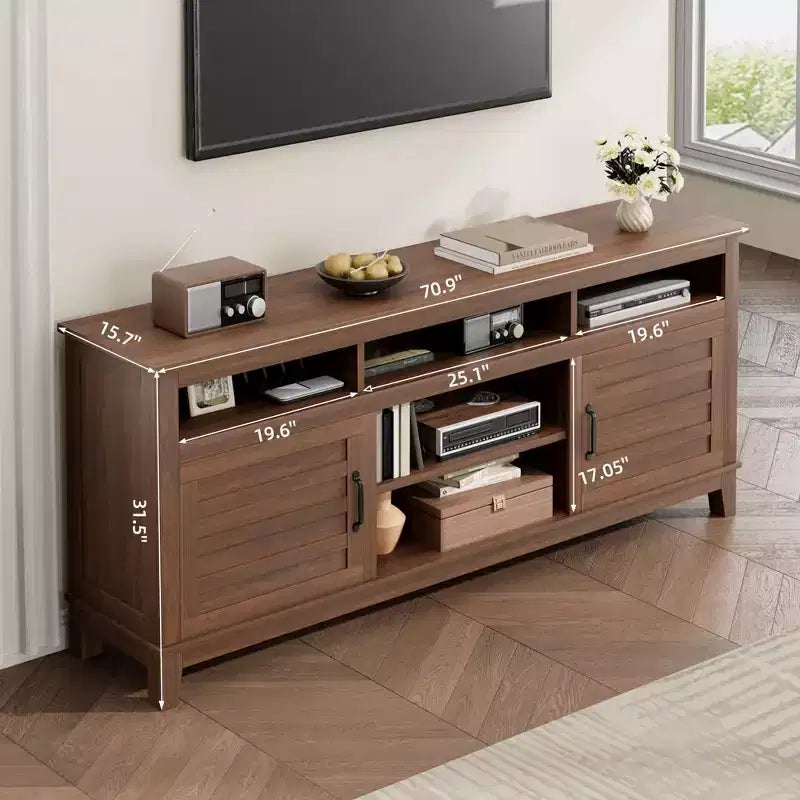 70.9" TV Stand, Entertainment Center with Adjustable Shelves, Farmhouse TV Stand with Cabinet Doors, for Living Room, Bedroom