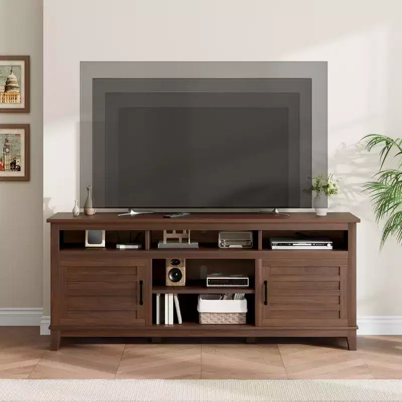 Mobile TV da 70,9", Centro di Intrattenimento con Ripiani Regolabili, Mobile TV Stile Fattoria con Ante a Armadietto, per Soggiorno, Camera da Letto