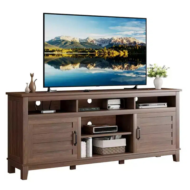 Mobile TV da 70,9", Centro di Intrattenimento con Ripiani Regolabili, Mobile TV Stile Fattoria con Ante a Armadietto, per Soggiorno, Camera da Letto