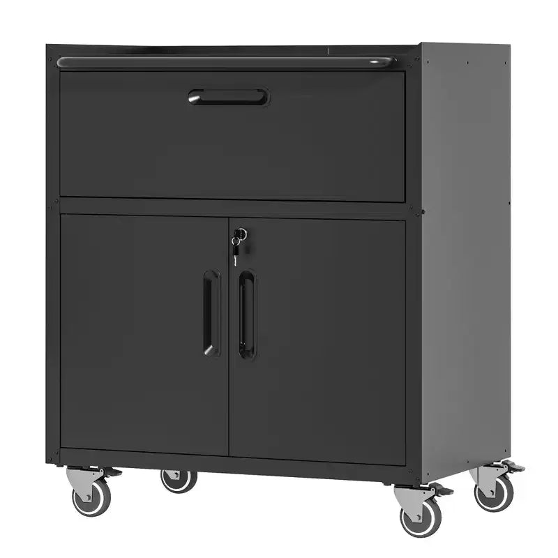 Mobiletto portautensili in acciaio da 35" con rotelle - Robusto contenitore in metallo con recinzione superiore, rotelle bloccabili e ripiano regolabile per garage e officina, nero