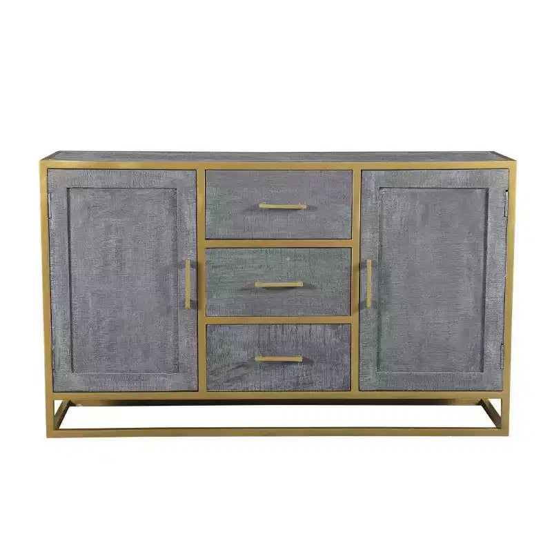 Credenza da pranzo Raven in legno di mango marrone - Robusto telaio in metallo, 3 cassetti, 2 ante