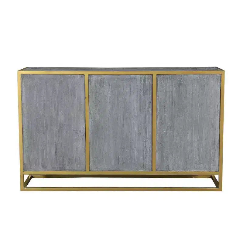 Credenza da pranzo Raven in legno di mango marrone - Robusto telaio in metallo, 3 cassetti, 2 ante