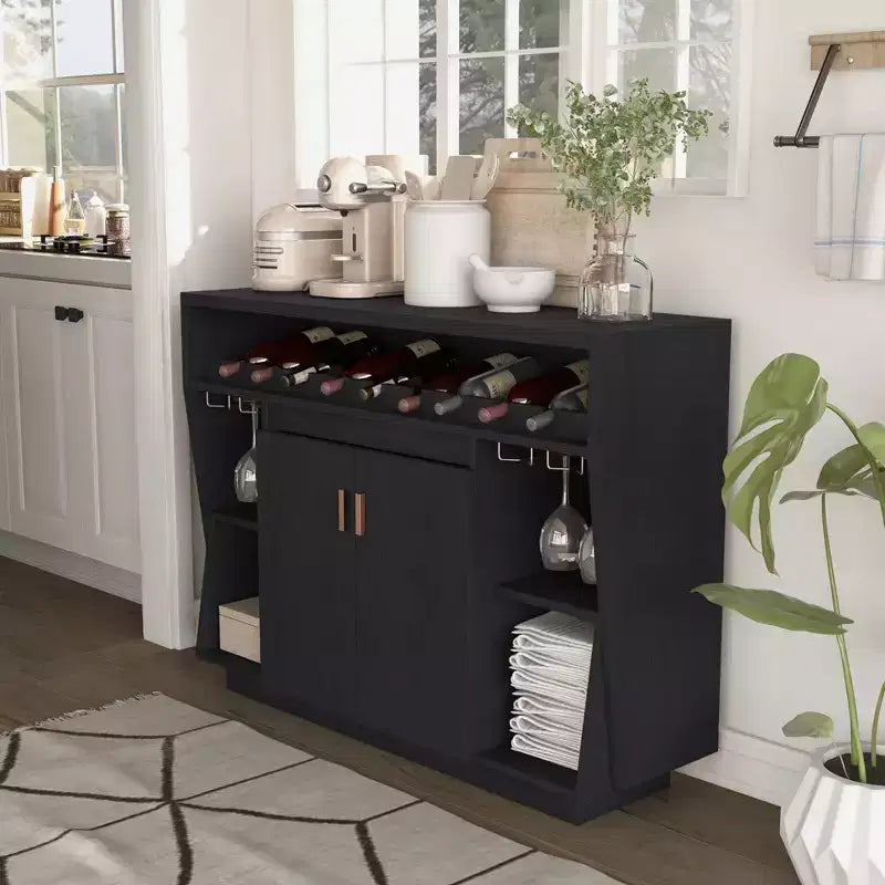 Contemporary 9 Bottle Buffet Black
