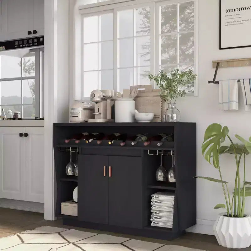 Buffet contemporaneo nero per 9 bottiglie
