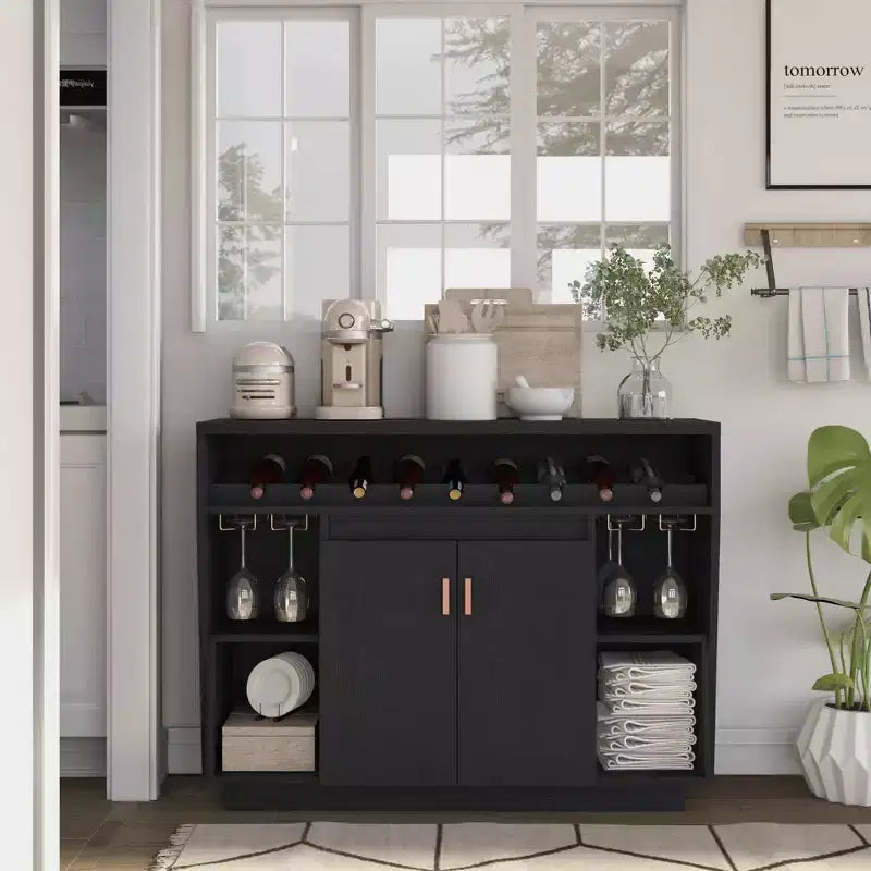 Contemporary 9 Bottle Buffet Black