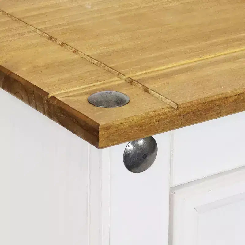 Credenza da cucina con 2 cassetti e 2 ante - Struttura in pino massiccio - Bianca