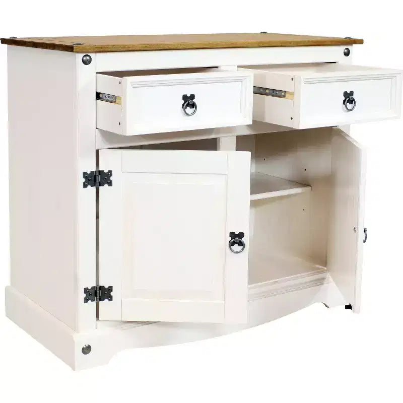 Credenza da cucina con 2 cassetti e 2 ante - Struttura in pino massiccio - Bianca