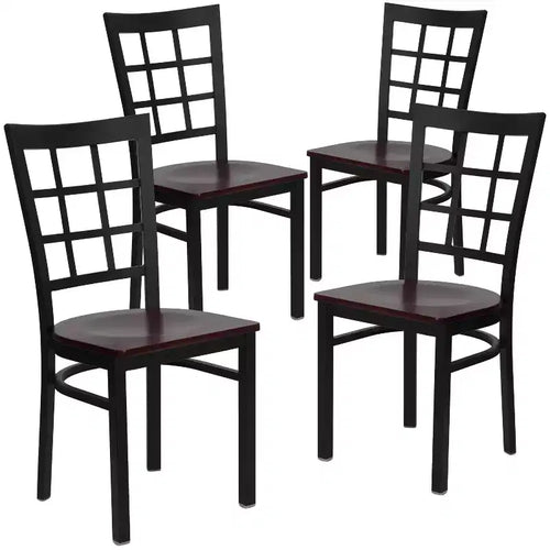 Flash Furniture 4 Pack Hercules Series Black Window Back Metal Restaurant Chair