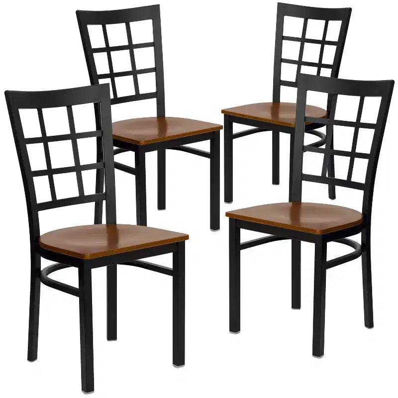 4 Pack Hercules Series Black Window Back Metal Restaurant Chair