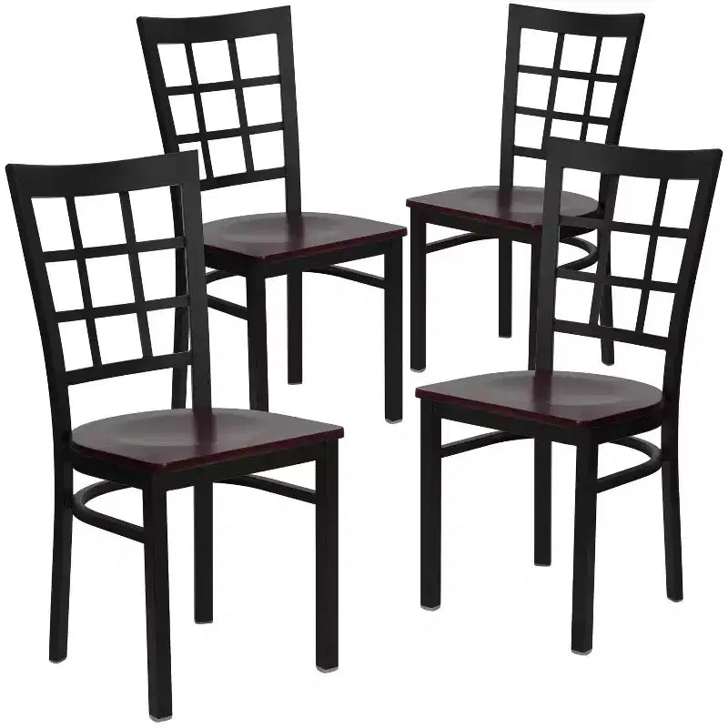 4 Pack Hercules Series Black Window Back Metal Restaurant Chair